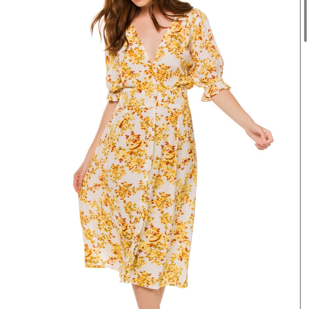 Faithful The Brand Button Up Floral Midi Dress